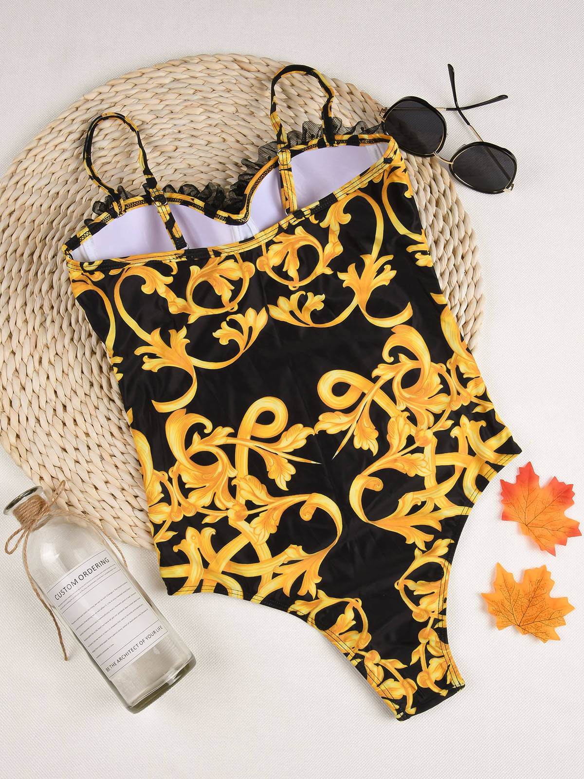 One Piece Fancy Gold Bathing Suit