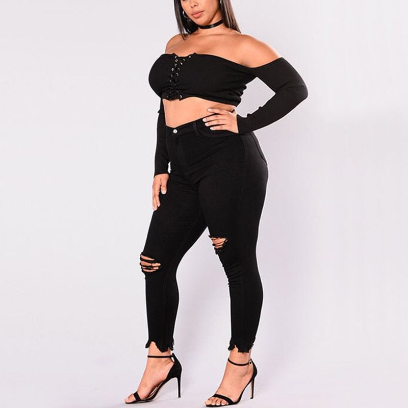 Plus Size Mid Waist Black Jeans