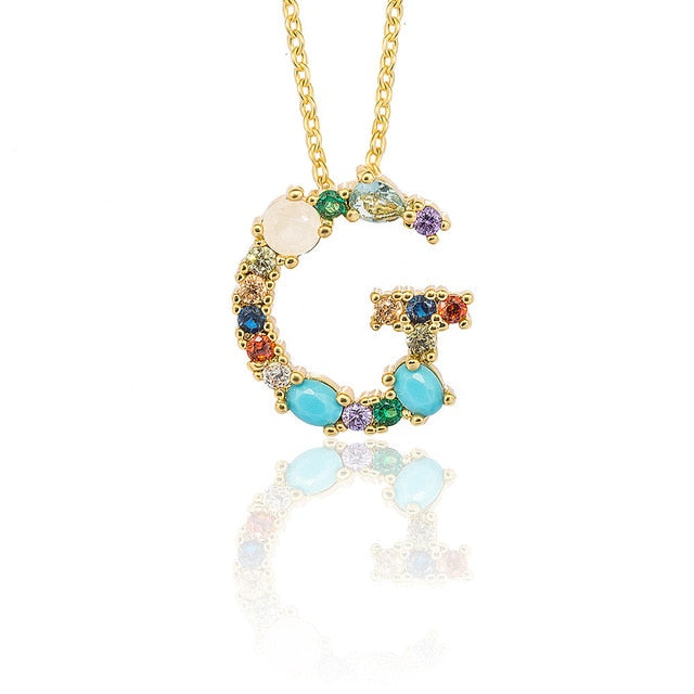 Multicolor Gold Initial Necklace