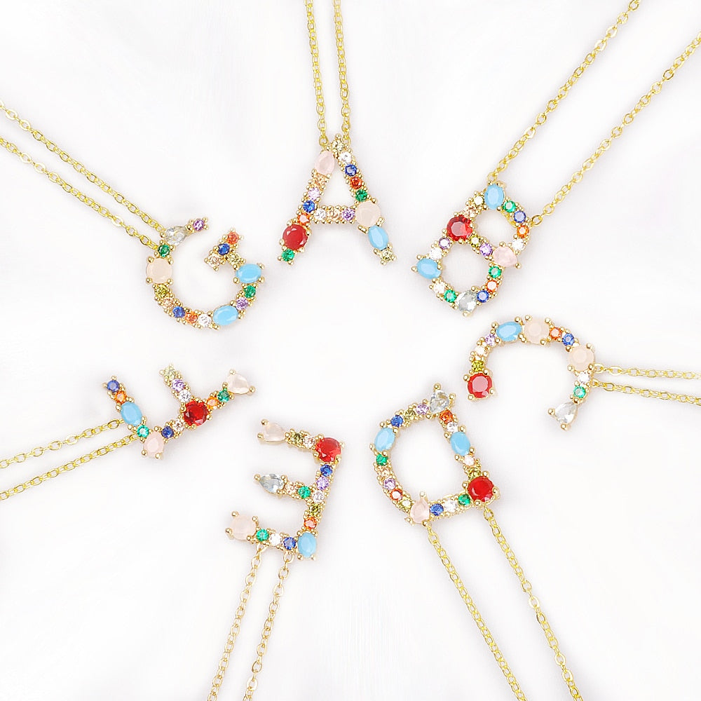 Multicolor Gold Initial Necklace