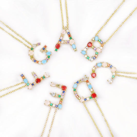 Multicolor Gold Initial Necklace