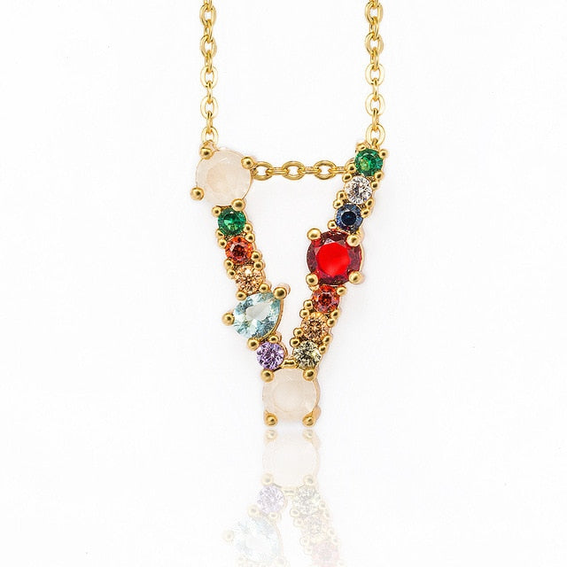 Multicolor Gold Initial Necklace