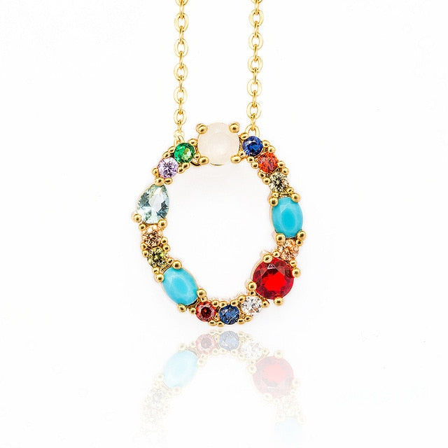 Multicolor Gold Initial Necklace