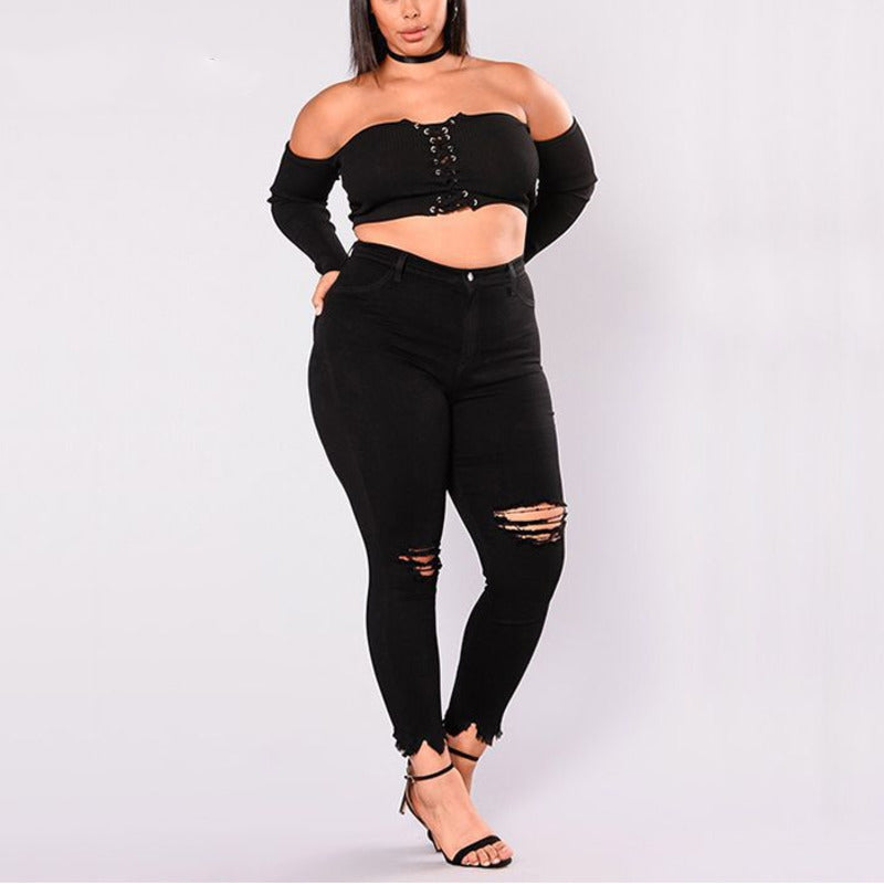 Plus Size Mid Waist Black Jeans