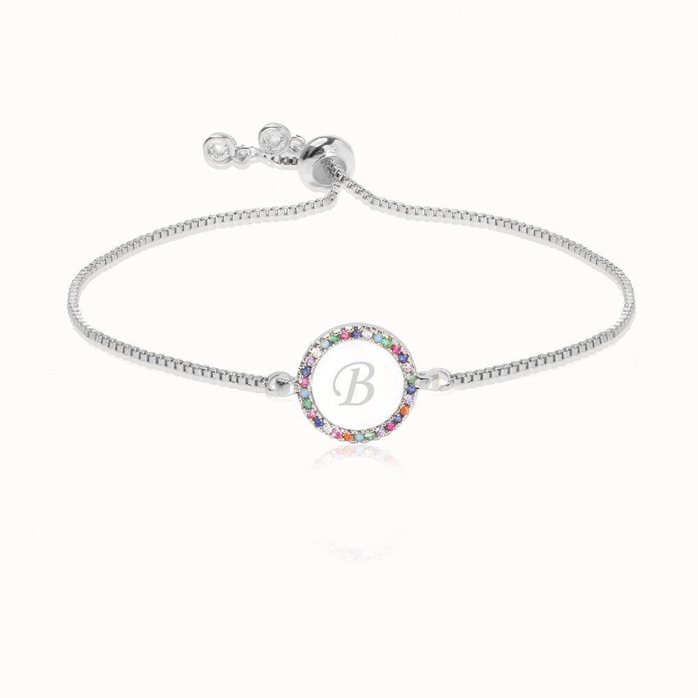 Rainbow Zircon Initial Bracelet