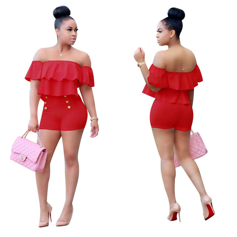 2 Piece Ruffles Crop Top And Shorts