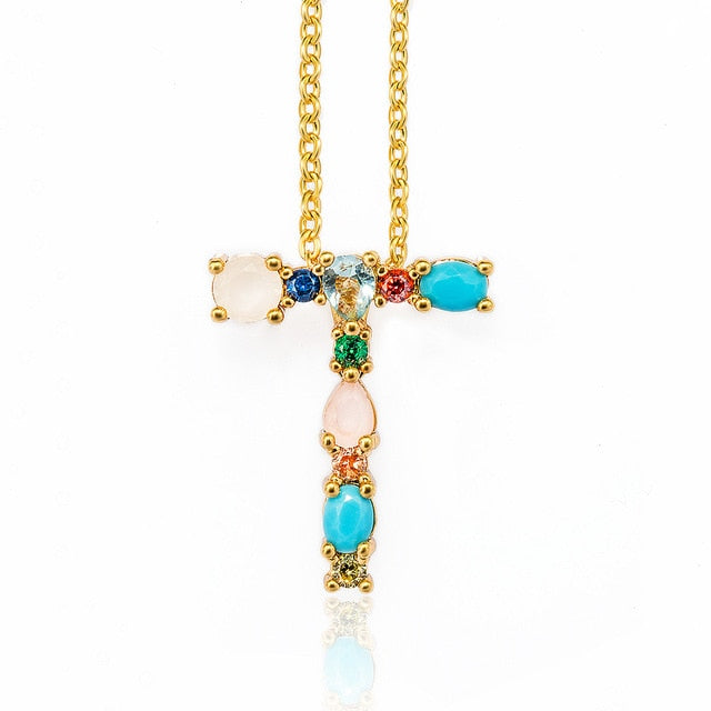 Multicolor Gold Initial Necklace