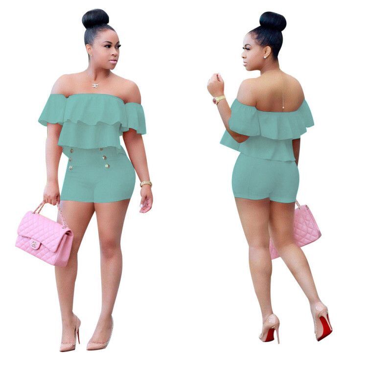 2 Piece Ruffles Crop Top And Shorts