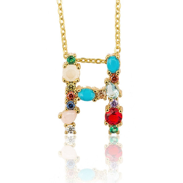 Multicolor Gold Initial Necklace