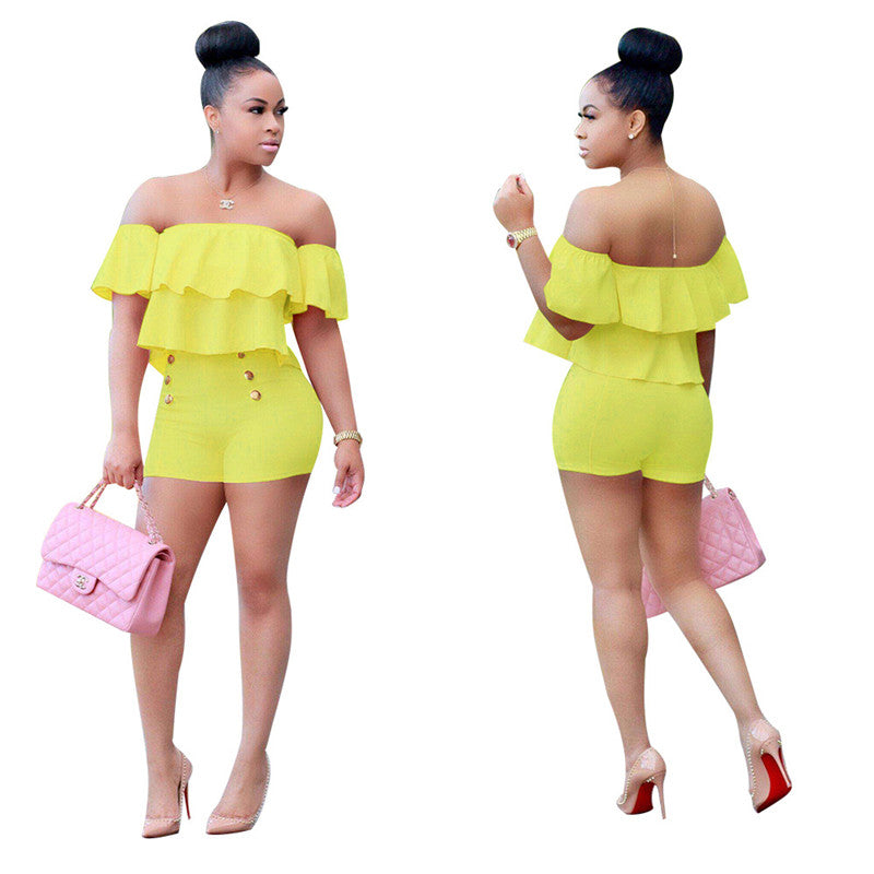 2 Piece Ruffles Crop Top And Shorts