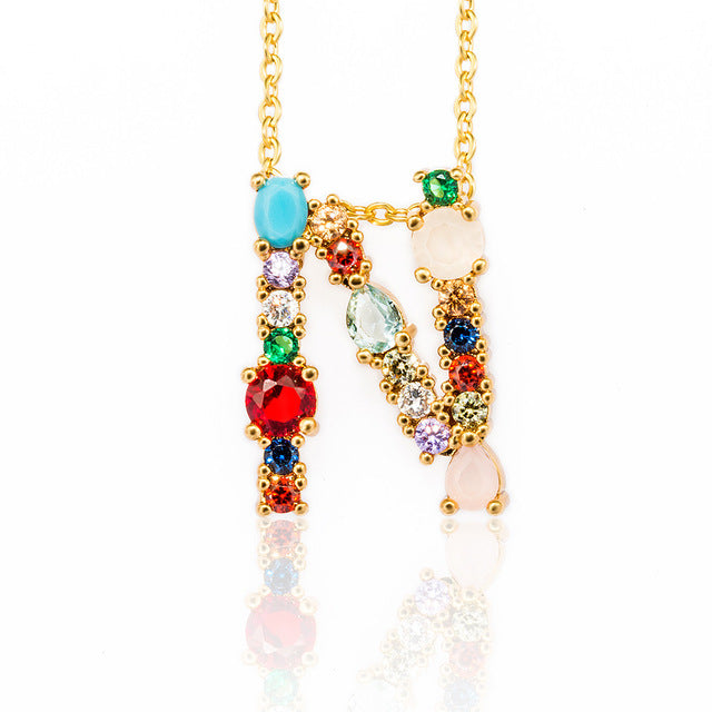 Multicolor Gold Initial Necklace