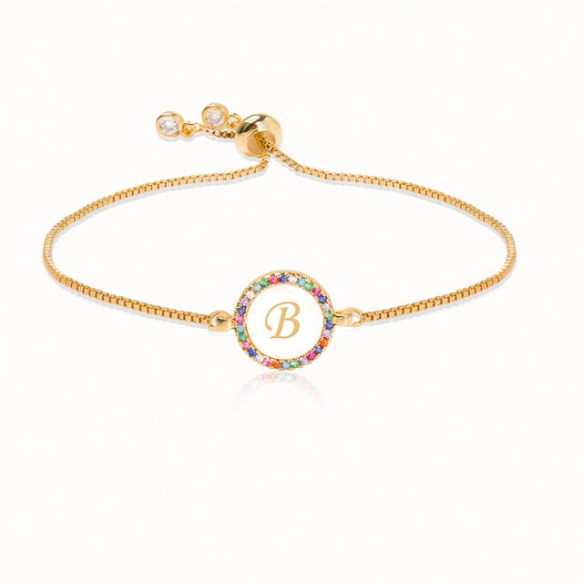 Rainbow Zircon Initial Bracelet