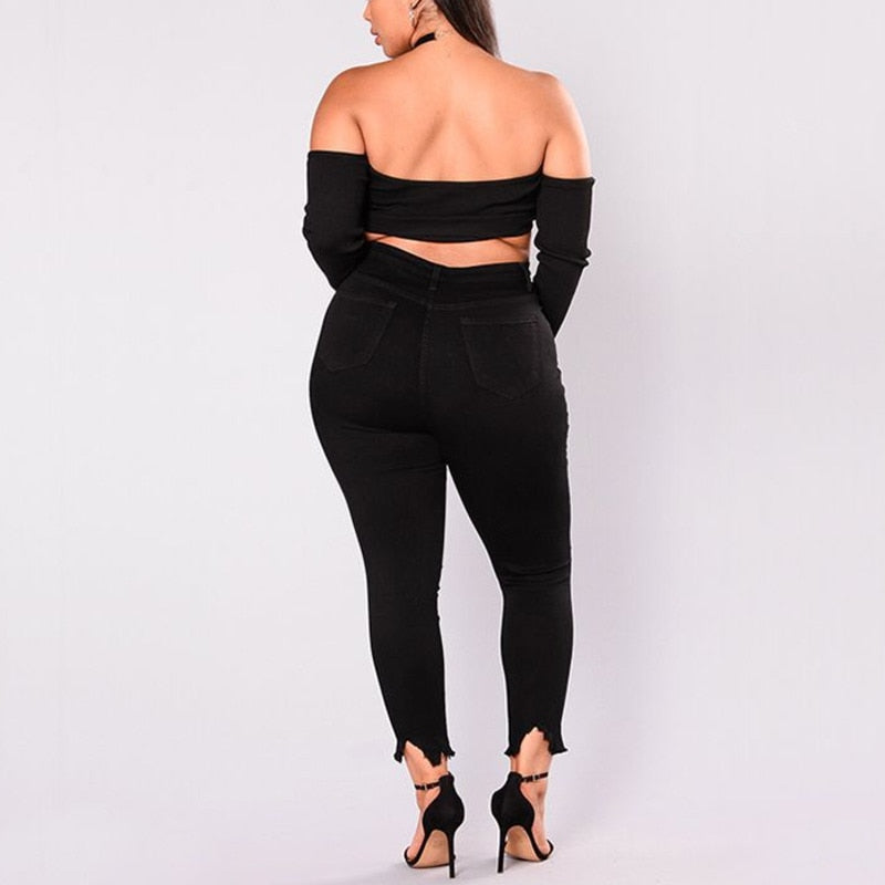 Plus Size Mid Waist Black Jeans