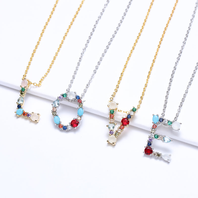 Multicolor Gold Initial Necklace