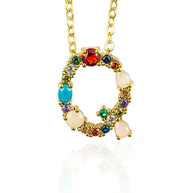 Multicolor Gold Initial Necklace