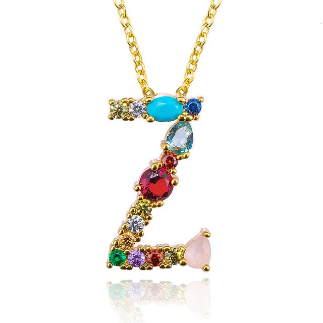 Multicolor Gold Initial Necklace