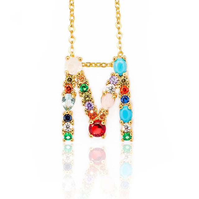 Multicolor Gold Initial Necklace