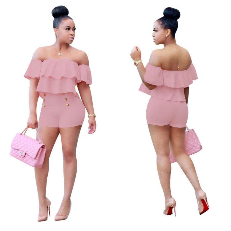 2 Piece Ruffles Crop Top And Shorts