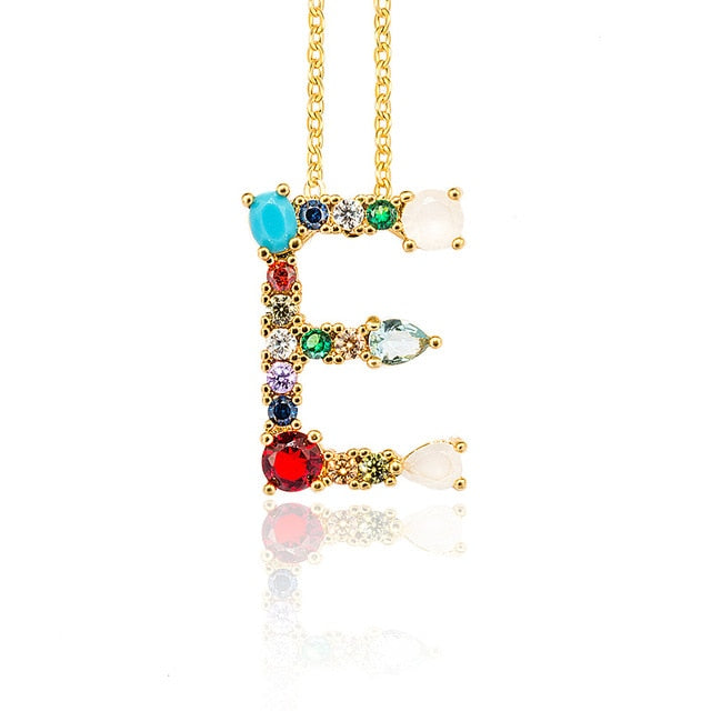 Multicolor Gold Initial Necklace