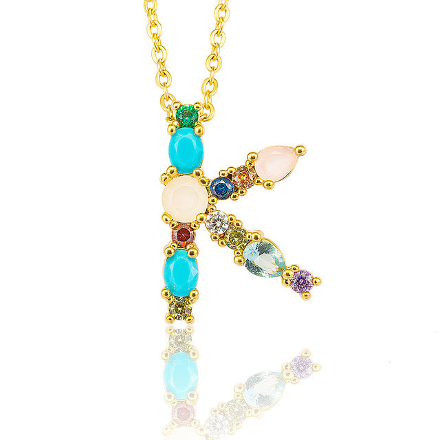 Multicolor Gold Initial Necklace