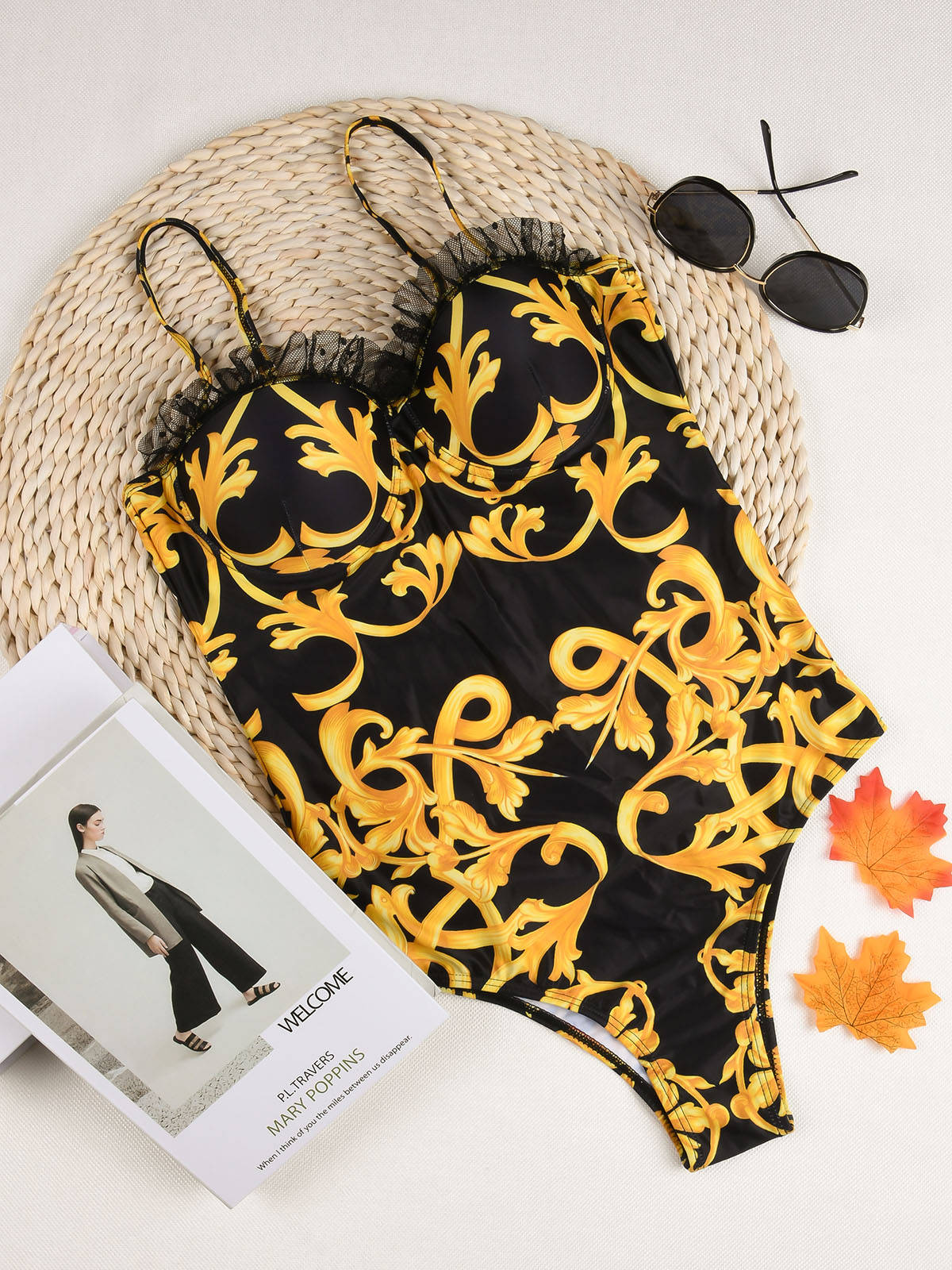 One Piece Fancy Gold Bathing Suit