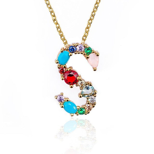 Multicolor Gold Initial Necklace