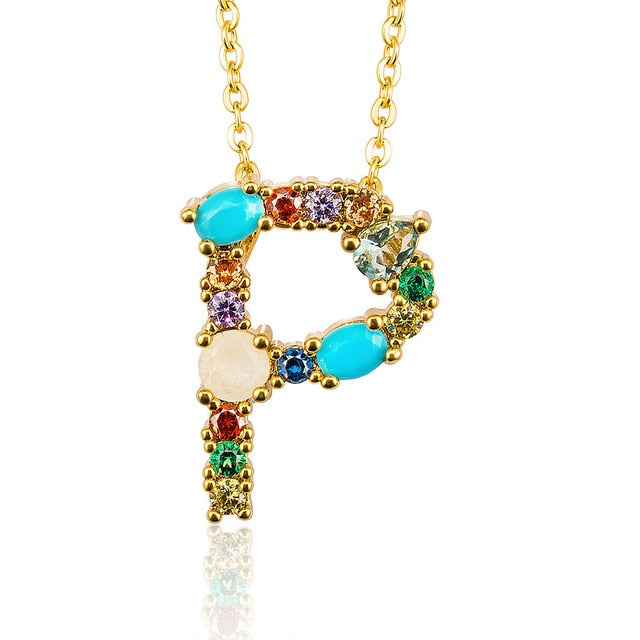 Multicolor Gold Initial Necklace