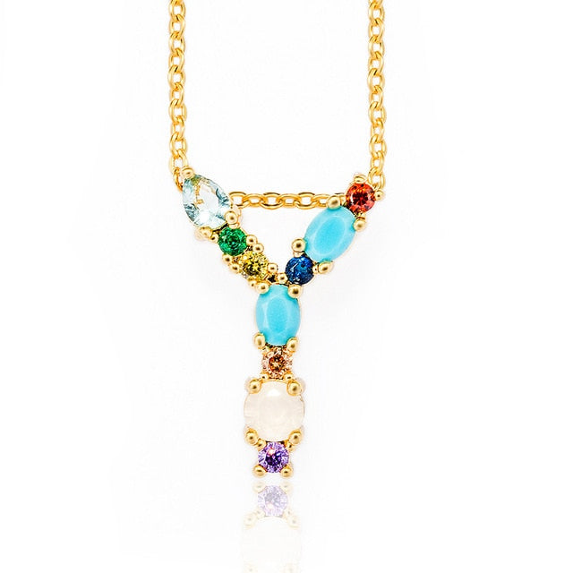 Multicolor Gold Initial Necklace