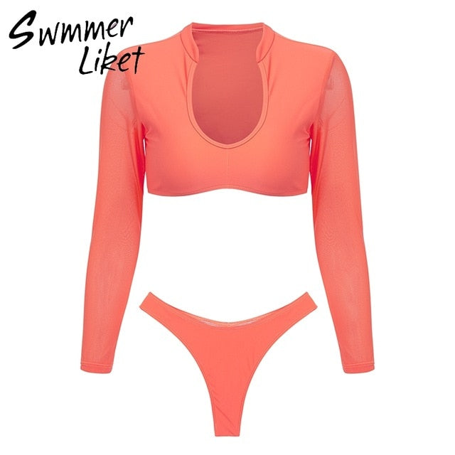 2 Piece Long Sleeve Cheeky Bikini