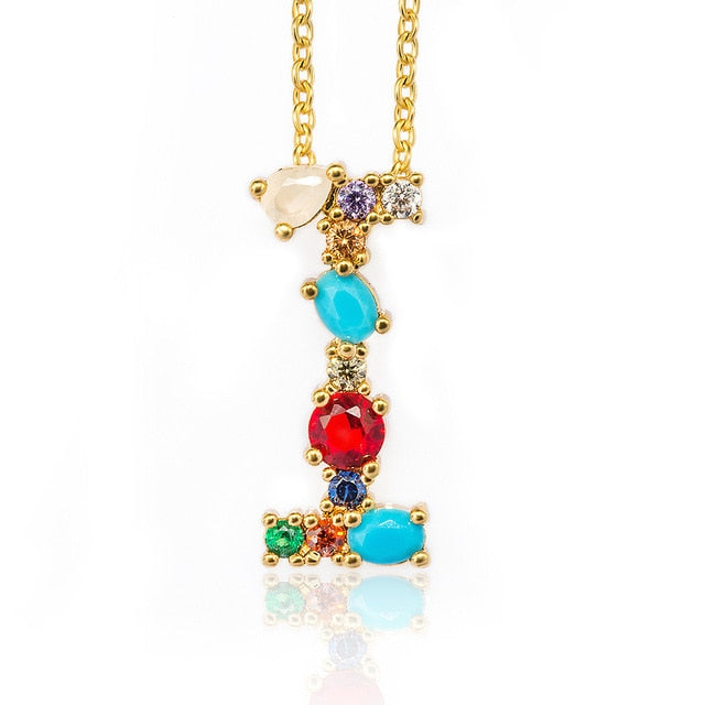 Multicolor Gold Initial Necklace