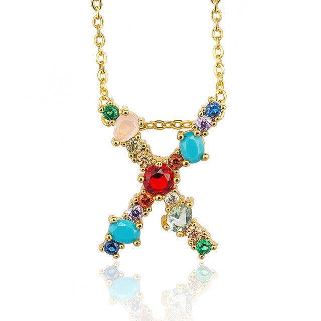 Multicolor Gold Initial Necklace