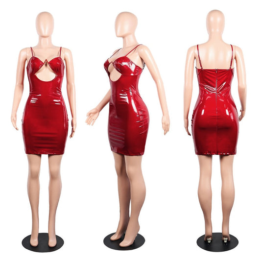 Hollow Out PU Leather Bodycon Mini Dress