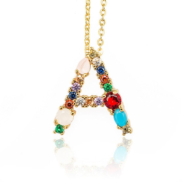 Multicolor Gold Initial Necklace