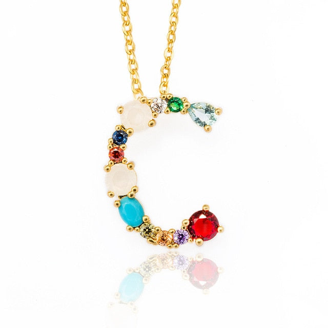 Multicolor Gold Initial Necklace