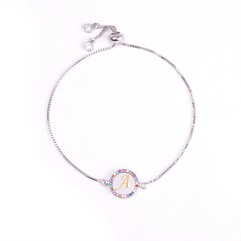 Rainbow Zircon Initial Bracelet