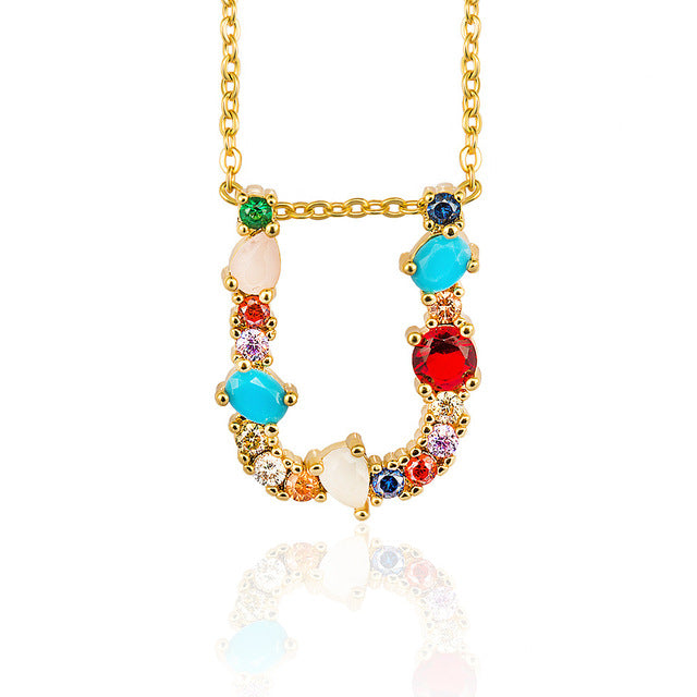 Multicolor Gold Initial Necklace