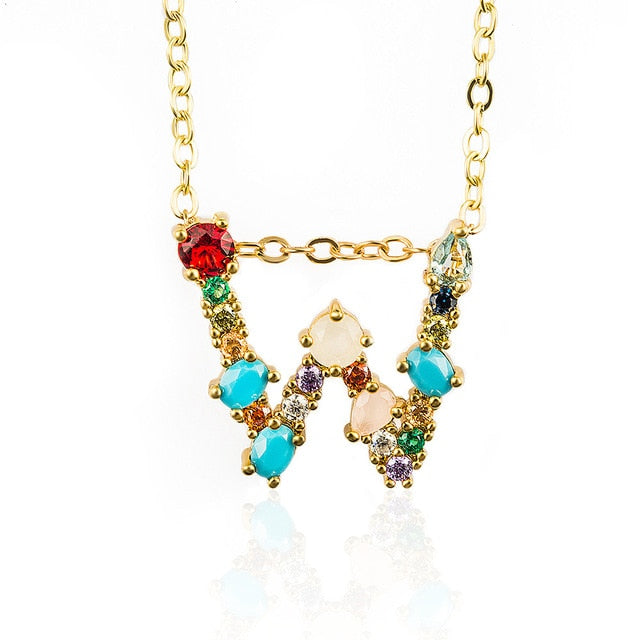 Multicolor Gold Initial Necklace