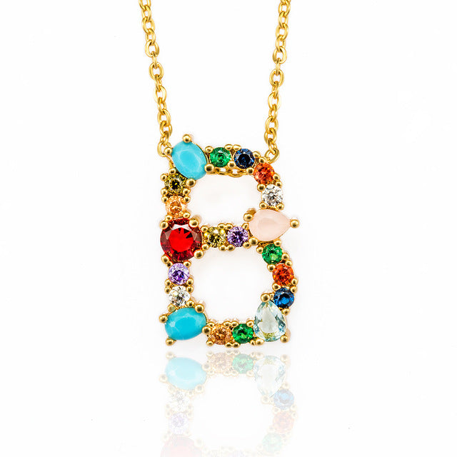 Multicolor Gold Initial Necklace