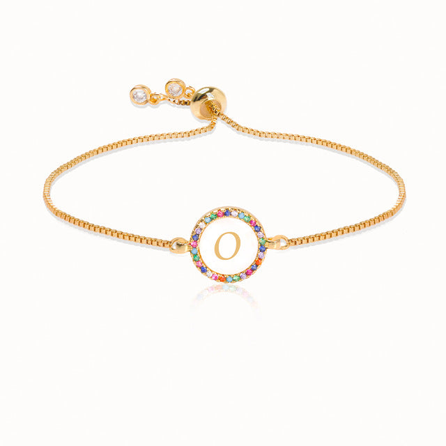 Rainbow Zircon Initial Bracelet