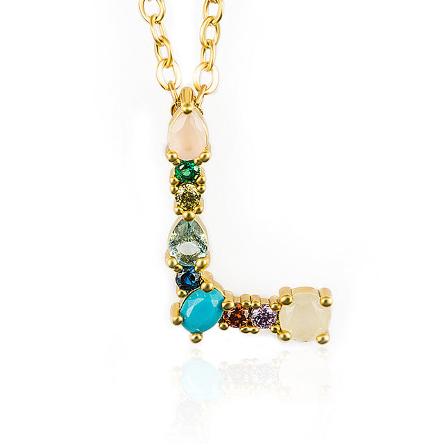 Multicolor Gold Initial Necklace