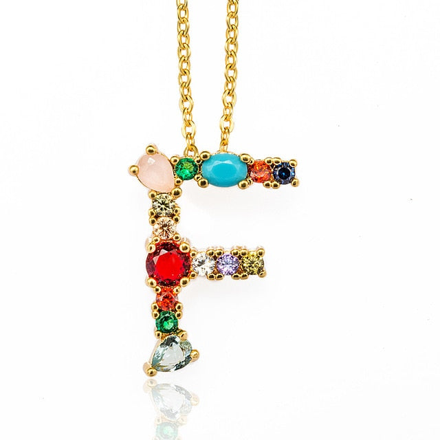 Multicolor Gold Initial Necklace