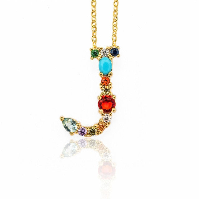 Multicolor Gold Initial Necklace