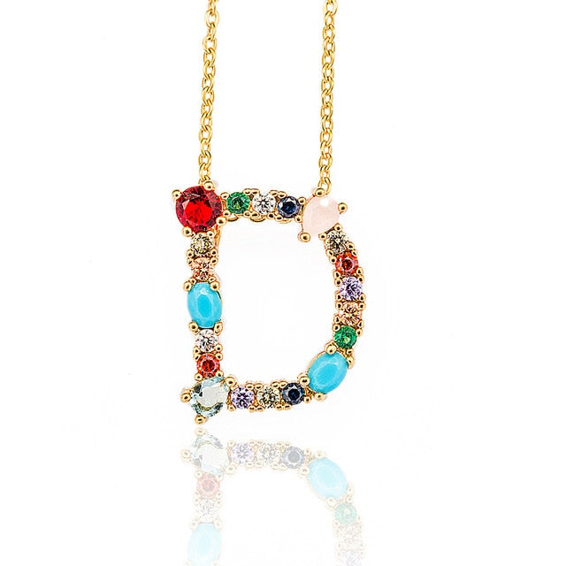 Multicolor Gold Initial Necklace