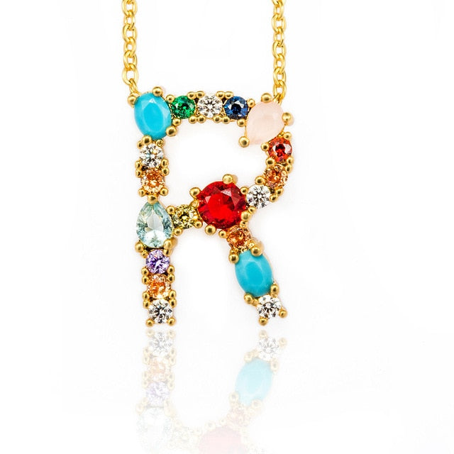 Multicolor Gold Initial Necklace