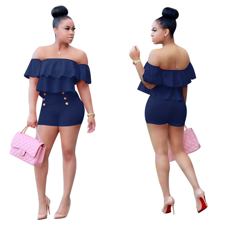 2 Piece Ruffles Crop Top And Shorts