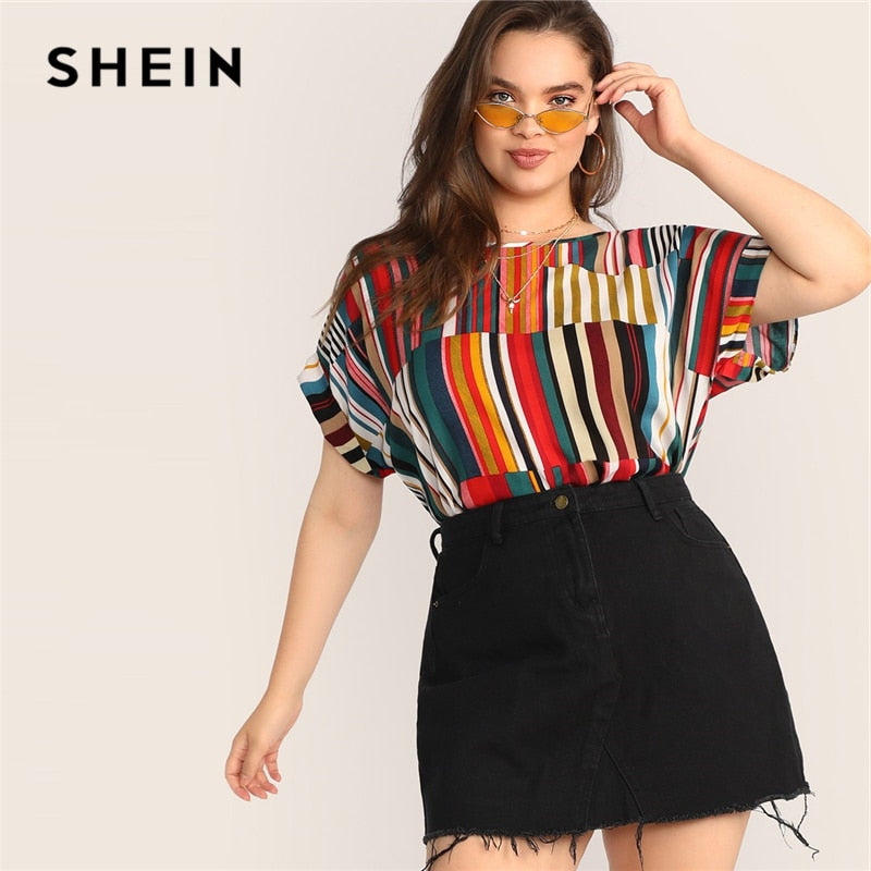 Plus Size Colorful Striped Top Blouse