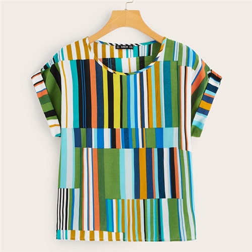 Plus Size Colorful Striped Top Blouse