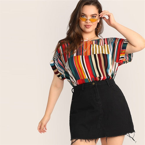 Plus Size Colorful Striped Top Blouse