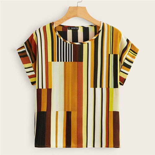 Plus Size Colorful Striped Top Blouse